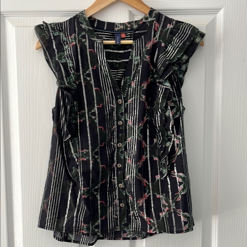 Pilcro from Anthropologie Floral Striped Button-Up Sleeveless Top Small